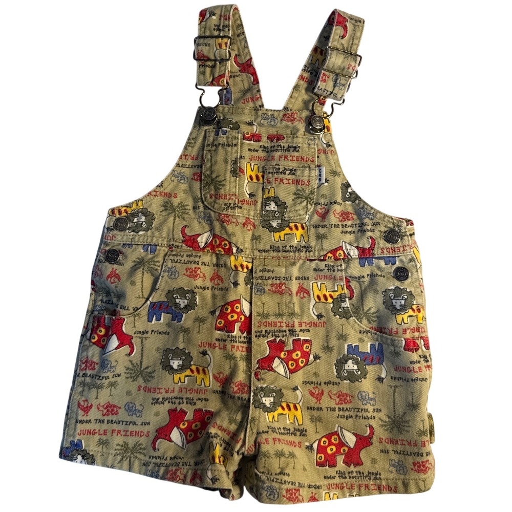Vintge 90s Canyon River Blues Safari Jungle Zoo AOP Shortalls Overalls 24 months